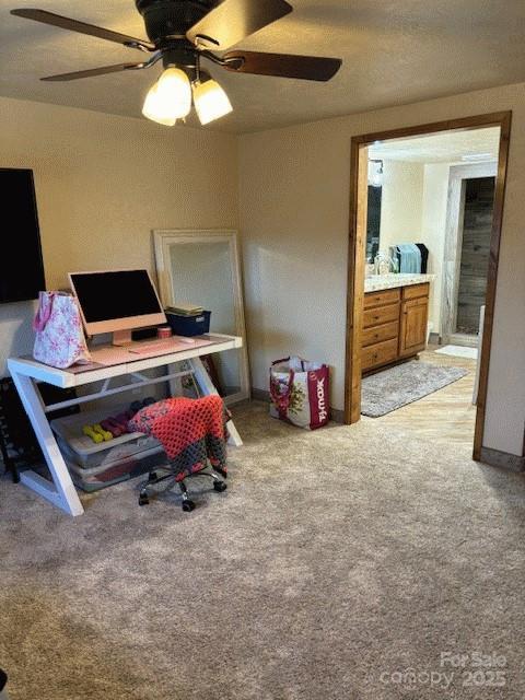 535 Lafayette Pl, Carthage, NC 28327 - office area with a ceiling fan and light carpet