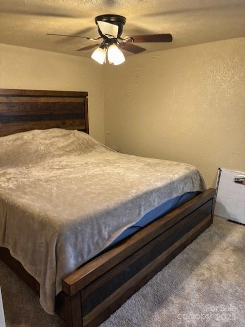535 Lafayette Pl, Carthage, NC 28327 - carpeted bedroom with a ceiling fan and a textured wall