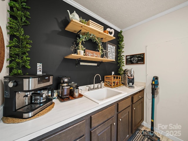 601 Lhasa Apso Ln, Iron Station, NC 28080 - bar area with crown molding and a textured ceiling