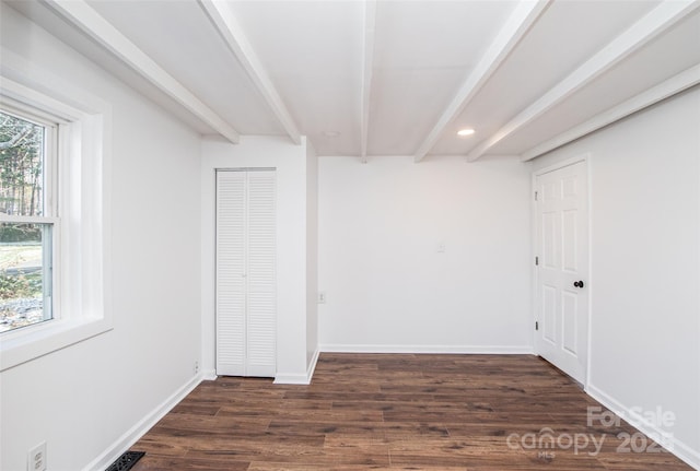 678 Wagner St, Troutman, NC 28166 - spare room with dark wood-style floors, recessed lighting, and beamed ceiling