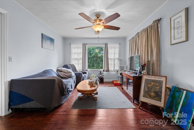 306 Forest Ave, Franklin, NC 28734 - living room featuring wood finished floors and ceiling fan