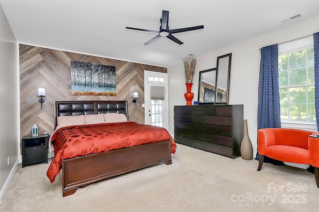 514 Bethel School Rd, Clover, SC 29710 - carpeted bedroom with wood walls and a ceiling fan
