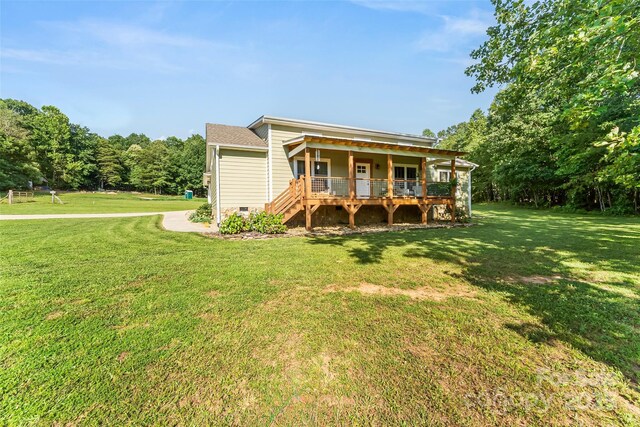 5283 Mount Olive Church Rd, Morganton, NC 28655 - view of front of home featuring crawl space, a front yard, stairway, and a wooden deck