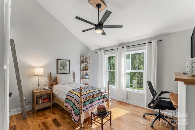 5283 Mount Olive Church Rd, Morganton, NC 28655 - bedroom with lofted ceiling, wood finished floors, and ceiling fan