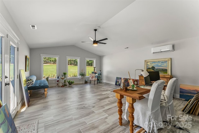 5283 Mount Olive Church Rd, Morganton, NC 28655 - office space with a ceiling fan, vaulted ceiling, a wall unit AC, and light wood-style flooring