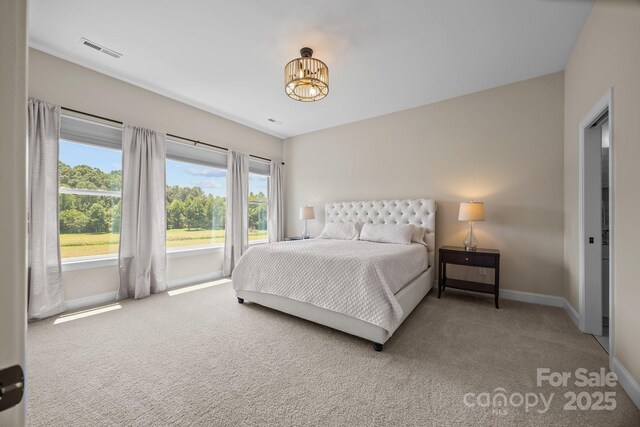 1140 Shinnville Rd, Cleveland, NC 27013 - bedroom featuring carpet, multiple windows, and a chandelier