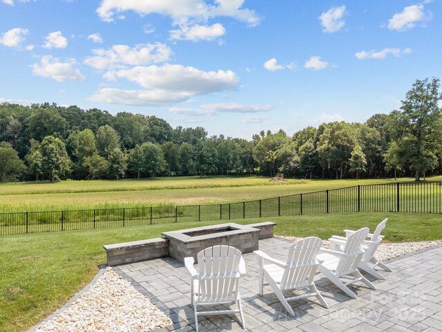 1140 Shinnville Rd, Cleveland, NC 27013 - fenced backyard featuring a fire pit and a patio