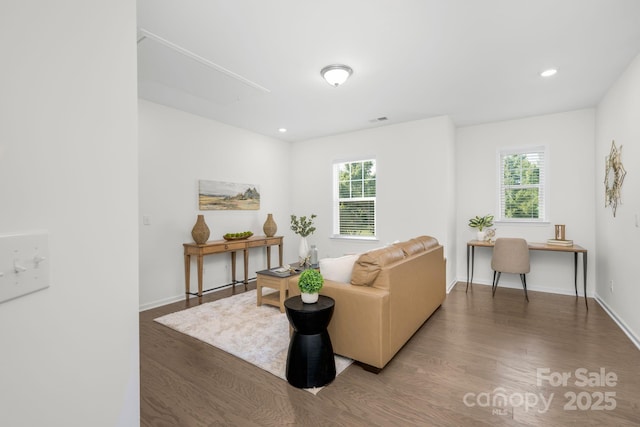 17203 Summers Walk Blvd, Davidson, NC 28036 - living area featuring attic access, wood finished floors, and recessed lighting