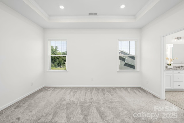 17203 Summers Walk Blvd, Davidson, NC 28036 - empty room with a raised ceiling, ornamental molding, healthy amount of natural light, light carpet, and recessed lighting