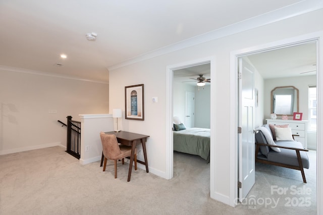 5907 Barrowlands Ct, Charlotte, NC 28210 - corridor with an upstairs landing, light colored carpet, and crown molding