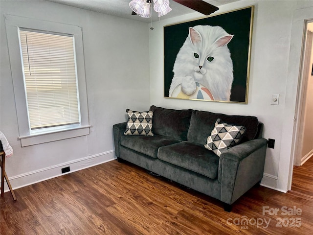 703 Stage St NW, Lenoir, NC 28645 - living room featuring wood finished floors and ceiling fan