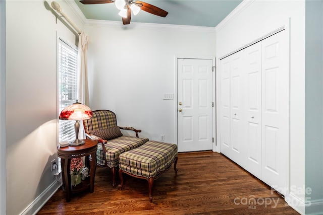 2218 Wednesbury Ct, Kannapolis, NC 28083 - sitting room featuring crown molding, wood finished floors, and a ceiling fan