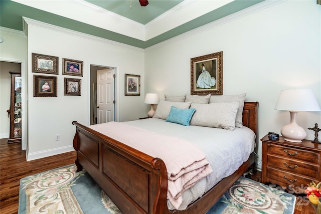2218 Wednesbury Ct, Kannapolis, NC 28083 - bedroom with dark wood-style floors, ornamental molding, and ceiling fan