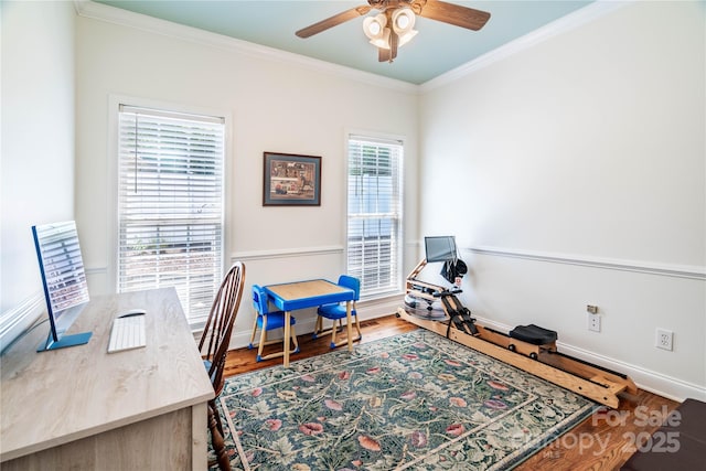 2218 Wednesbury Ct, Kannapolis, NC 28083 - office space featuring a ceiling fan, wood finished floors, and crown molding