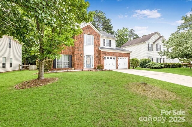 9910 Sandman Ln, Charlotte, NC 28216 - traditional home featuring concrete driveway, brick siding, and a garage