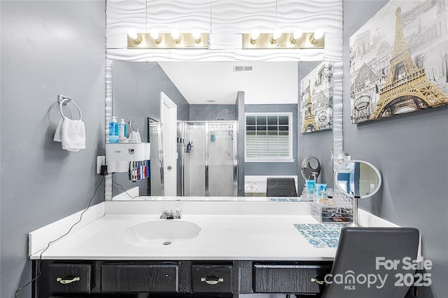 9910 Sandman Ln, Charlotte, NC 28216 - bathroom with a stall shower and vanity