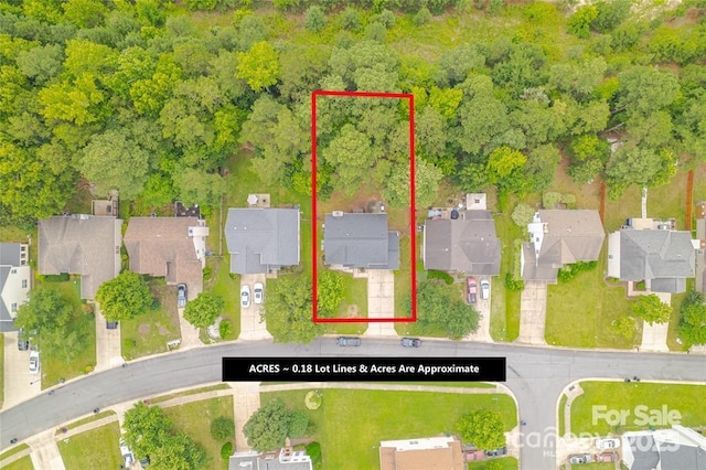 9910 Sandman Ln, Charlotte, NC 28216 - aerial view of residential area featuring property boundaries highlighted
