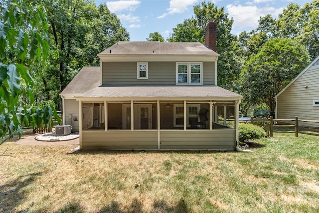3106 Windstream Ct, Charlotte, NC 28210 - rear view of house with a sunroom, a chimney, and roof with shingles