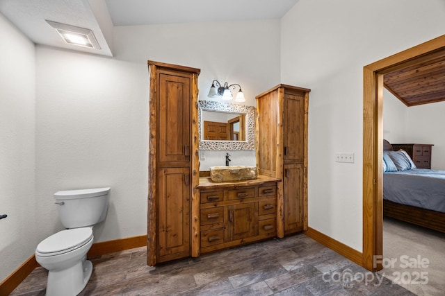 266 Lost Mine Trl Unit 602, Brevard, NC 28712 - ensuite bathroom featuring vanity, vaulted ceiling, and stone finish flooring