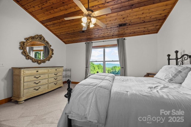 266 Lost Mine Trl Unit 602, Brevard, NC 28712 - bedroom featuring vaulted ceiling, light carpet, wooden ceiling, and a ceiling fan