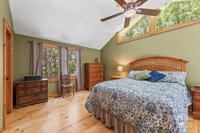 747 Bear Cove Cir, Bryson City, NC 28713 - bedroom with light wood-style floors, lofted ceiling, and ceiling fan
