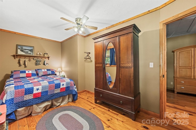 747 Bear Cove Cir, Bryson City, NC 28713 - bedroom with wood finished floors, attic access, and a ceiling fan