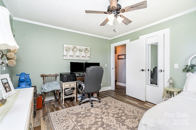 4710 Mooresville Rd, Salisbury, NC 28147 - bedroom featuring wood finished floors, ornamental molding, and ceiling fan