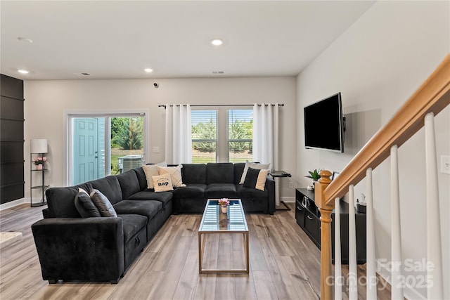 3740 Backwater St, Concord, NC 28027 - living room with light wood finished floors and recessed lighting