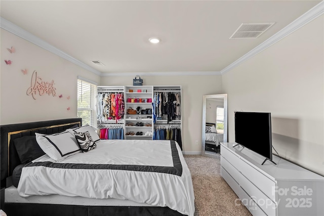 3740 Backwater St, Concord, NC 28027 - bedroom with ornamental molding, light colored carpet, and a closet