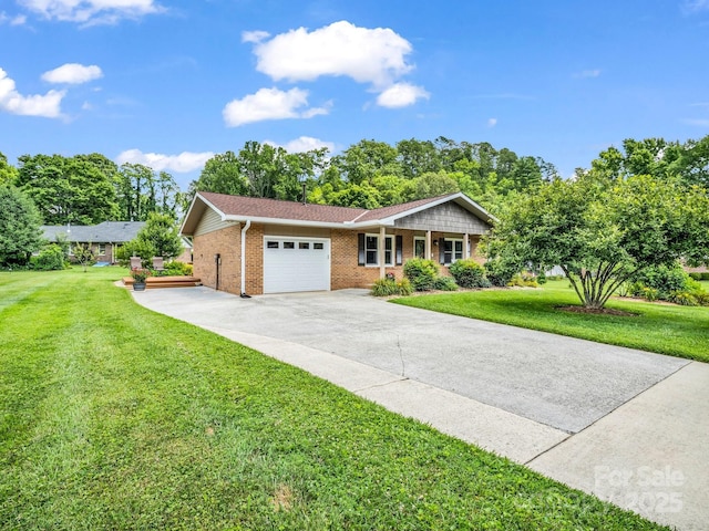 313 Resada Dr, Brevard, NC 28712 - ranch-style house featuring an attached garage, driveway, brick siding, and a front lawn