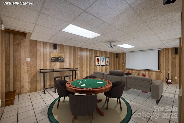 207 Valdese Dr, Morganton, NC 28655 - game room with wooden walls, light tile patterned floors, and a paneled ceiling
