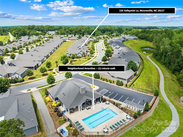135 Valleymist Ln, Mooresville, NC 28117 - aerial perspective of suburban area with a pool