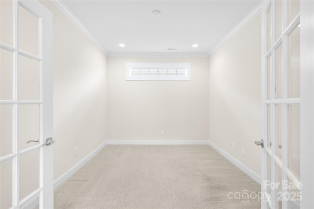 135 Valleymist Ln, Mooresville, NC 28117 - empty room with crown molding, carpet flooring, french doors, and recessed lighting