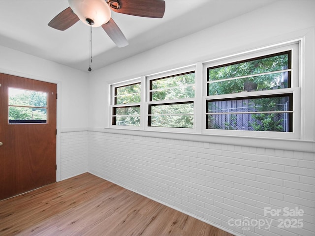 312 Garrison Dr, Albemarle, NC 28001 - unfurnished room featuring plenty of natural light, light wood-type flooring, ceiling fan, and a wainscoted wall