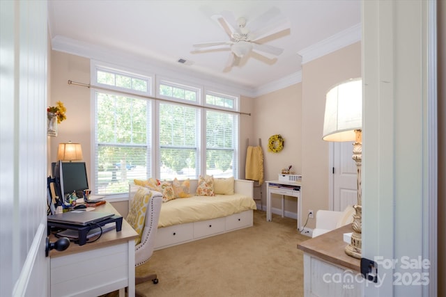 9122 Carneros Creek Rd Unit 25, Charlotte, NC 28214 - bedroom with ornamental molding, multiple windows, an office area, and light colored carpet