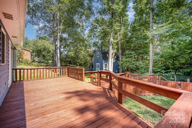 256 Timberland Loop, Mooresville, NC 28115 - deck with a storage shed and view of scattered trees
