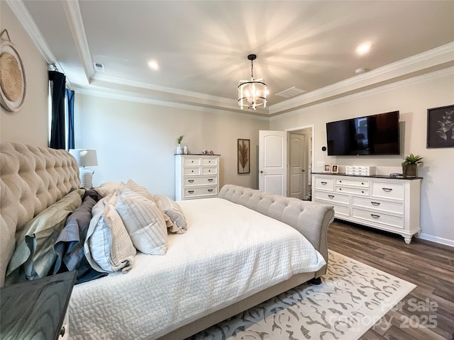 1024 Laggan Ln Unit 255, Indian Trail, NC 28079 - bedroom featuring dark wood finished floors, a chandelier, ornamental molding, and recessed lighting