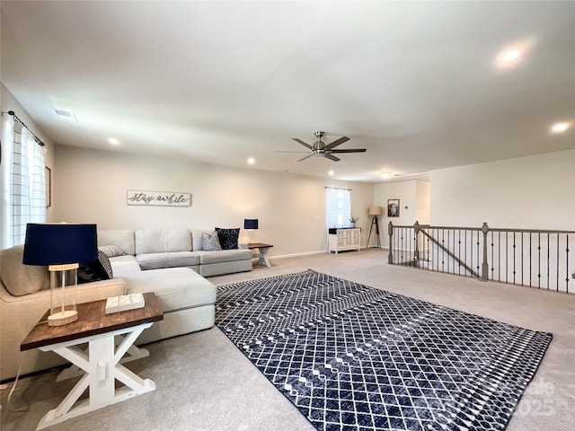 1024 Laggan Ln Unit 255, Indian Trail, NC 28079 - carpeted living room featuring recessed lighting and a ceiling fan