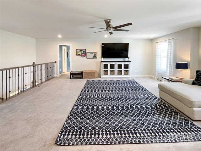 1024 Laggan Ln Unit 255, Indian Trail, NC 28079 - carpeted living room featuring ceiling fan and recessed lighting
