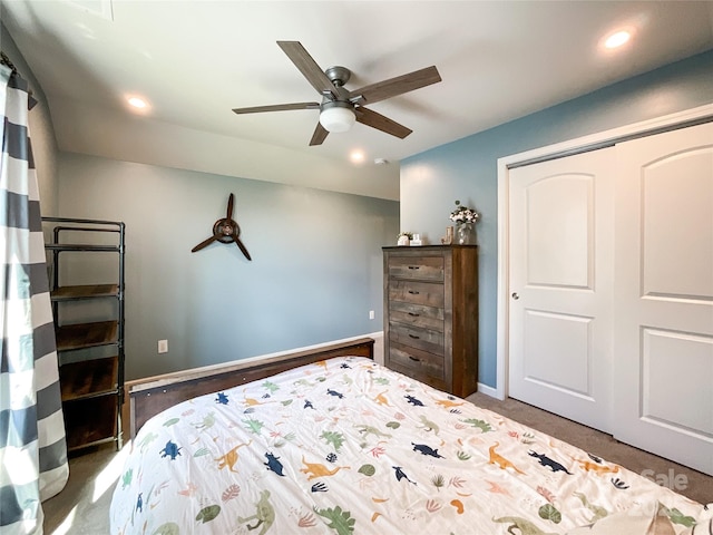 1024 Laggan Ln Unit 255, Indian Trail, NC 28079 - bedroom with recessed lighting, a closet, and a ceiling fan