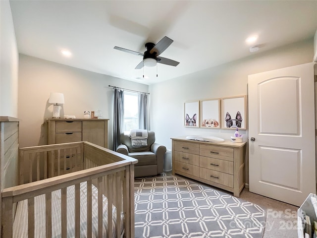 1024 Laggan Ln Unit 255, Indian Trail, NC 28079 - bedroom with a crib, ceiling fan, and recessed lighting