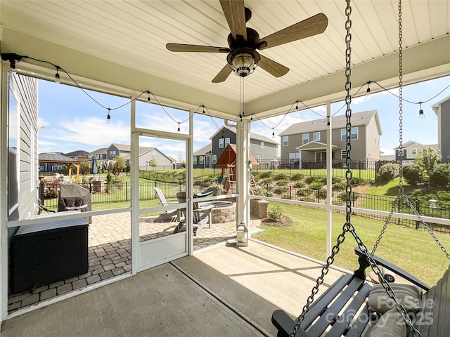 1024 Laggan Ln Unit 255, Indian Trail, NC 28079 - sunroom / solarium featuring a residential view and ceiling fan