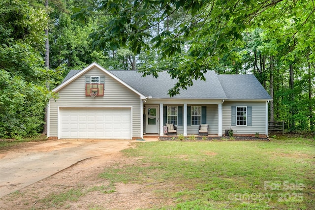 2108 Gambrel Way, Monroe, NC 28112 - view of front of house with covered porch, driveway, a front lawn, and a shingled roof