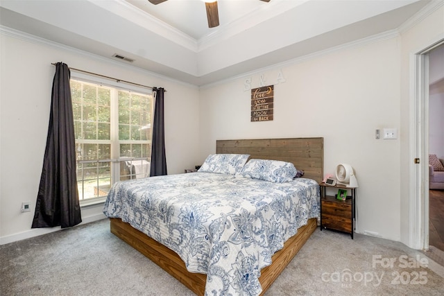 2108 Gambrel Way, Monroe, NC 28112 - carpeted bedroom featuring ornamental molding, ceiling fan, and a raised ceiling