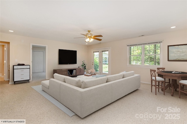 1105 Citation Cir, Hendersonville, NC 28739 - living room featuring ceiling fan, recessed lighting, and carpet