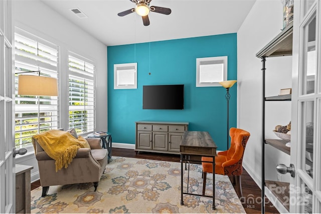 4928 Providence Country Club Dr, Charlotte, NC 28277 - living room with dark wood-style flooring and a ceiling fan