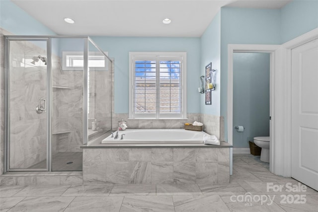 4928 Providence Country Club Dr, Charlotte, NC 28277 - full bath with a garden tub, a stall shower, and recessed lighting