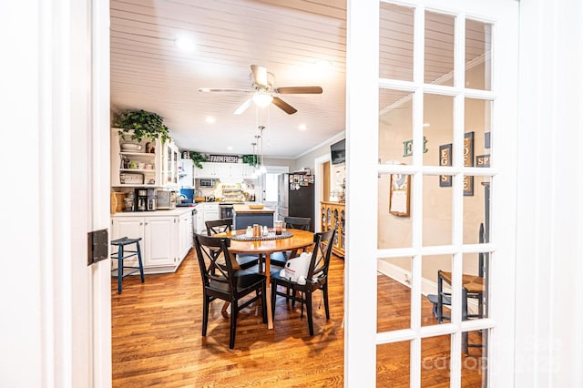 2035 Kool Park Rd NE, Hickory, NC 28601 - dining room featuring light wood-style floors, ceiling fan, and recessed lighting