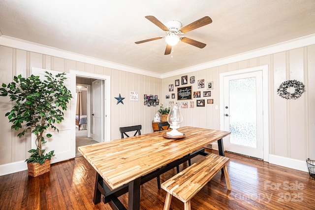2035 Kool Park Rd NE, Hickory, NC 28601 - dining space with crown molding, ceiling fan, and hardwood / wood-style floors