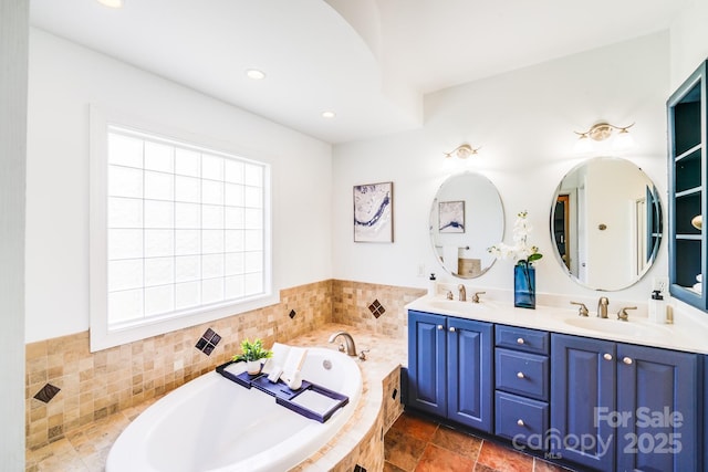4525 Chestwood Ct, Rock Hill, SC 29732 - bathroom featuring double vanity, a garden tub, and recessed lighting